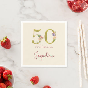 50. Geburtstag Blumengold Elegantes Chic Feminine Serviette