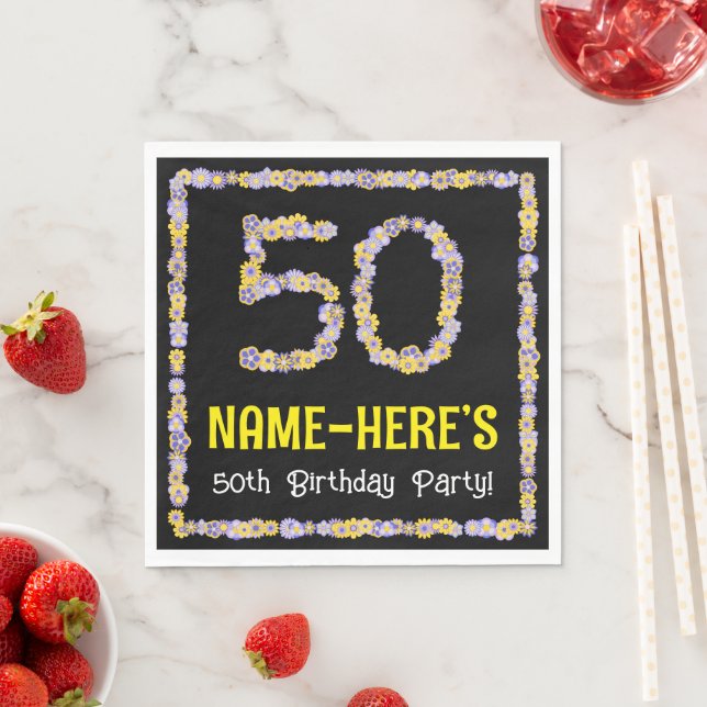 50. Geburtstag: Blumennummer, Individuelle Name, B Serviette (Beispiel)