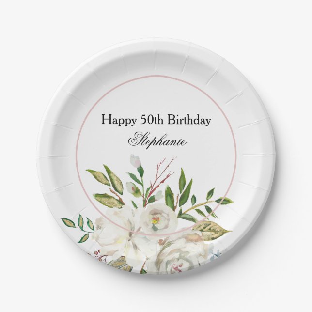 50. Geburtstag Blumenpapierplatte Pappteller (Vorderseite)