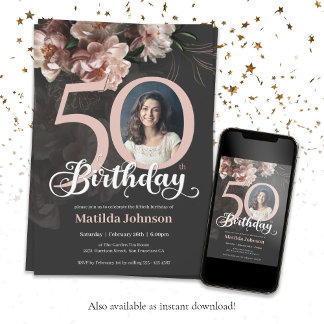 50. Geburtstag Blumenweiche Rosa Rosa Lush Elegant Einladung