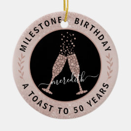 50. Geburtstag Blush Glitzer Champagne Toast Name Keramik Ornament