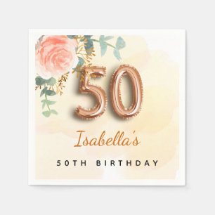 50. Geburtstag Blütengold-Rose Eukalyptus Monogram Serviette