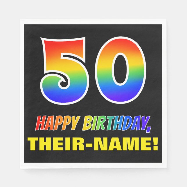 50. Geburtstag: Bold, Fun, Simple, Rainbow 50 Serviette (Vorderseite)