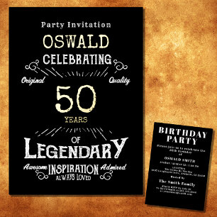 50. Geburtstag Born Legendary Black Gold Retro Folieneinladung