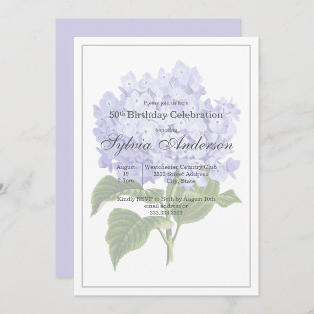 50. Geburtstag Botanisches Hydrangea Einladung (Vorne/Hinten)