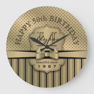 50. Geburtstag Champagner Gold Polka Dot Stripes B Große Wanduhr