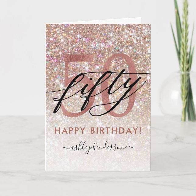 50. Geburtstag Chic Glitzer Ombre Card Karte (Vorderseite)