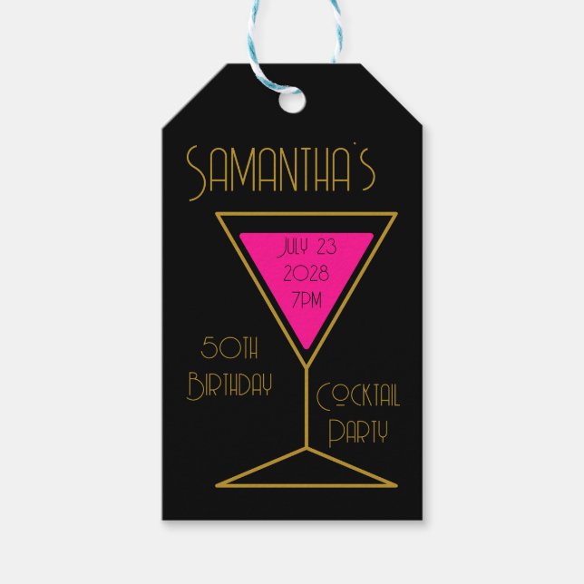50. Geburtstag Cocktail Gastgeschenk Black Gold Geschenkanhänger (Vorderseite)