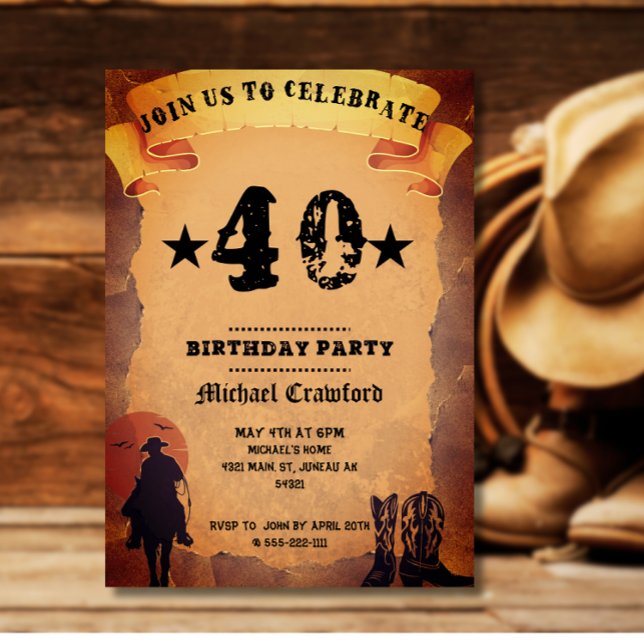 50. Geburtstag Cowboy Alt-Papier Reiten Party Einladung (Von Creator hochgeladen)