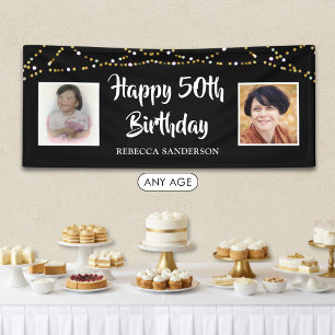 50. Geburtstag Damals & Heute Fotos Lichter Schwar Banner