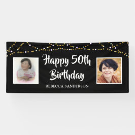 50. Geburtstag Dann & Jetzt Fotos leuchten schwarz Banner