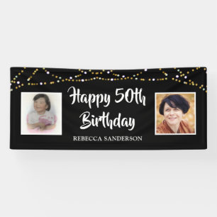 50. Geburtstag Dann & Jetzt Fotos leuchten schwarz Banner