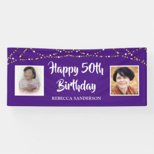 50. Geburtstag Dann & Jetzt Fotos Lichter Lila Banner