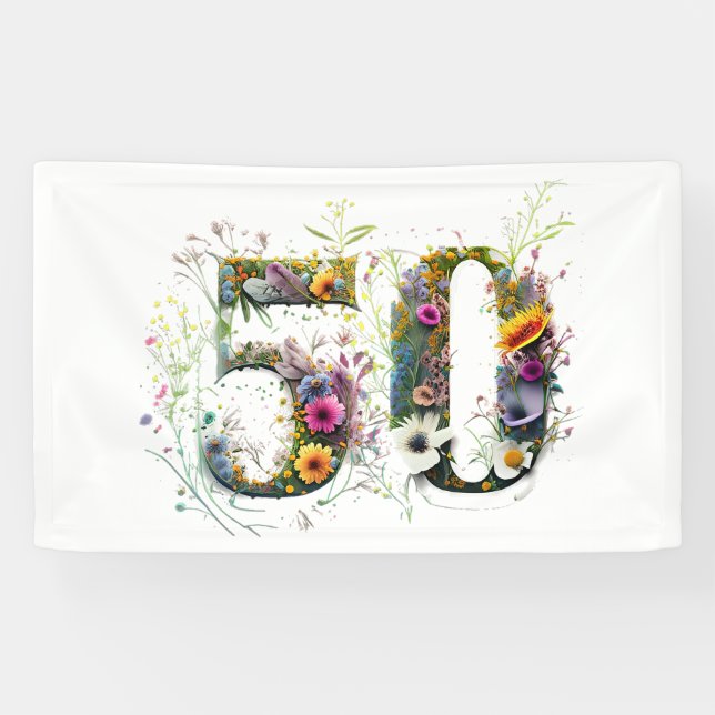 50. Geburtstag Dekorative Wildblume Text Banner (Horizontal)