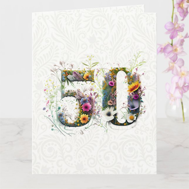 50. Geburtstag Dekorative Wildblume Text Karte (Orchidee)