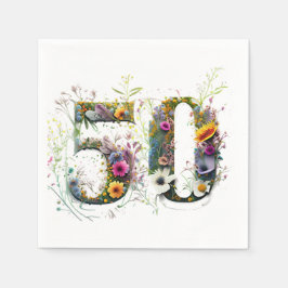 50. Geburtstag Dekorative Wildblume Text Serviette