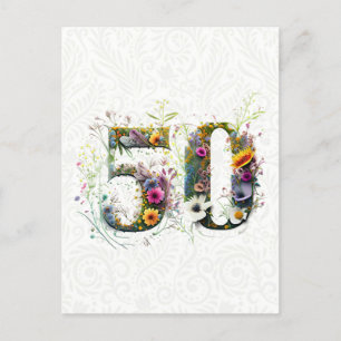50. Geburtstag Dekorativer Wildblumen-Text Postkarte