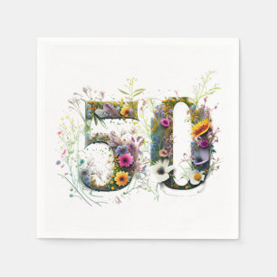 50. Geburtstag Dekorativer Wildblumen-Text Serviette