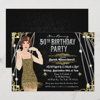 50. Geburtstag der 1920er Gatsby Flapper Girl Birt Einladung