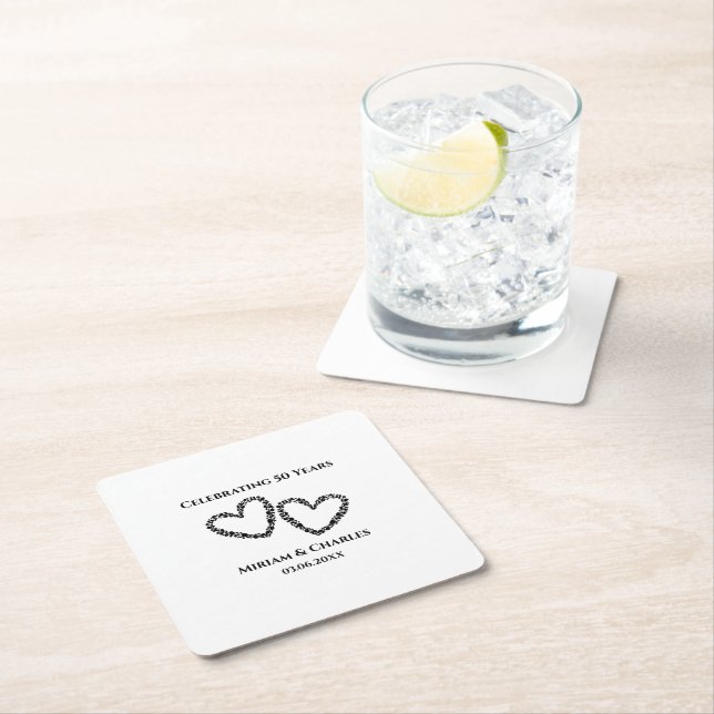 50. Geburtstag des Ehepaars "Die Herzen" Rechteckiger Pappuntersetzer (Vor Ort)