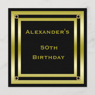 50. Geburtstag des eleganten Black & Gold Gerahmt  Einladung