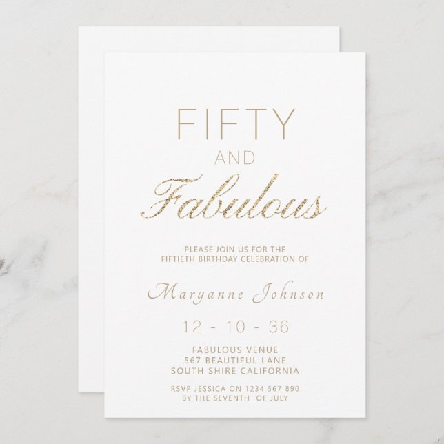 50. Geburtstag des fabelhaften weißen Goldes Einladung (Vorne/Hinten)