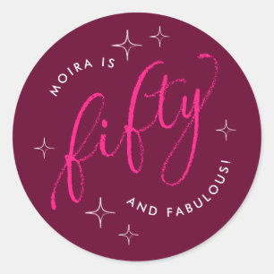 50. Geburtstag des modernen Rosa Runder Aufkleber