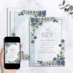 50. Geburtstag Dusty Blue Watercolor Floral Einladung<br><div class="desc">Feiern Sie Ihren 50. Geburtstag stilvoll mit dieser schönen 50. Geburtstag Dusty Blue Gold Aquarell Floral Einladung! Mit eleganten, staubblauen und eukalyptusblumen-blühenden Elementen und einem staubblauen Rahmen vor einem einzigartigen Aquarellfarbenhintergrund wird diese Einladung Ihre Gäste sicher überraschen. Darüber hinaus können Sie die Party-Details mit modernen handgeschriebenen Kalligrafien auf der Kartenvorderseite...</div>