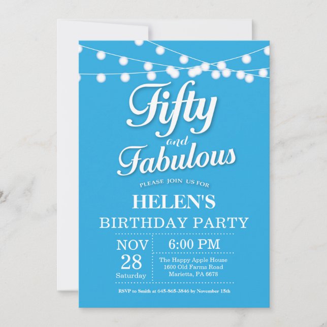 50. Geburtstag Einladung Blue Fabulous (Vorderseite)