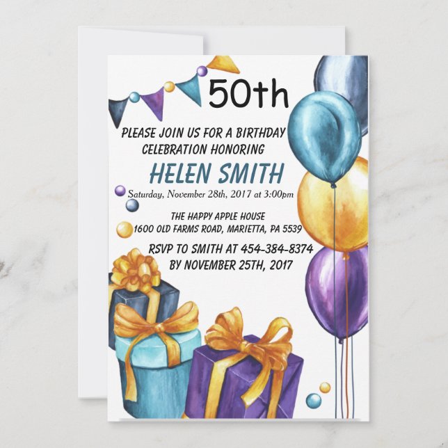 50. Geburtstag Einladung Gold Glitzer (Vorderseite)