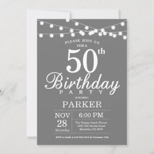 50. Geburtstag Einladung grau und weiß