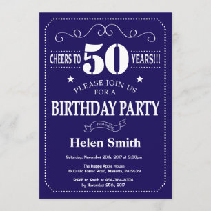 50. Geburtstag Einladung Navy Blau und Weiß