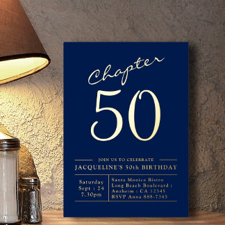 50. Geburtstag Einladung Navy Blue Gold