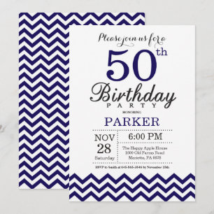 50. Geburtstag Einladung Navy Blue Zickzack
