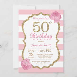 50. Geburtstag Einladung Pink und Gold Floral