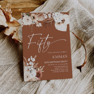 50. Geburtstag Einladung Terracotta Boho Pampas
