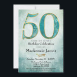 50. Geburtstag Einladung Türkis Blue Gold Erwachse<br><div class="desc">Eine elegante 50. Geburtstagsfeier in türkisfarbenem Blau und Gold mit 50 abstrakt blauen Aqua mit goldfarbenem Gewand auf einem abstrakten,  ombre blauen Hintergrund. Geeignet für Geburtstagsfeiern von Männern oder Frauen.</div>