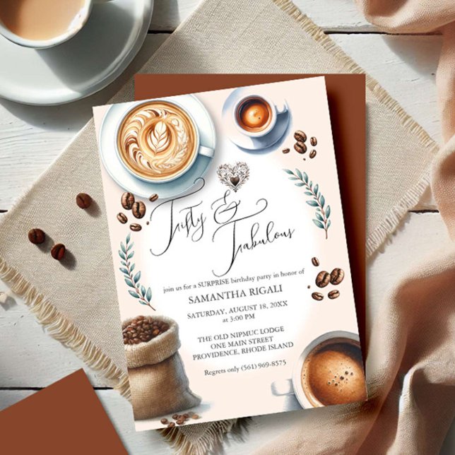 50. Geburtstag Einladungen Kaffee Thema (50th birthday party invitations watercolor illustrated coffee theme by Victoria Grigaliunas )