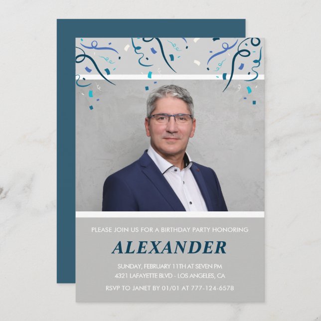 50. Geburtstag Einladungen Männer Confetti Foto Bl (Vorne/Hinten)