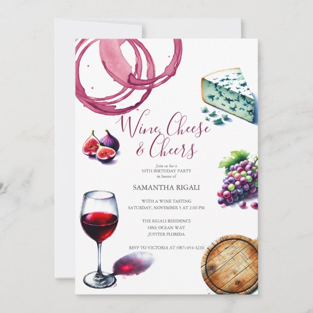 50. Geburtstag Einladungen Weinthema (Vorderseite)