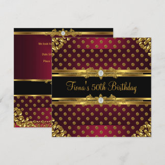 50. Geburtstag Elegant Burgundy Gold Spot Black Einladung
