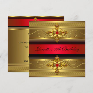 50. Geburtstag Elegant Gold Red Diamond Jewel Einladung