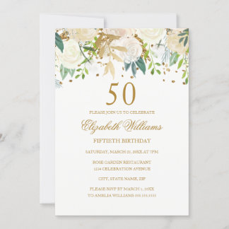 50. Geburtstag Elegant Goldene Blüte Einladung