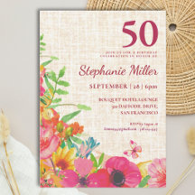 50. Geburtstag Elegant Kühn Florale Leinen Party