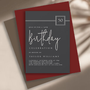 50. Geburtstag Elegant Minimalistisch Flat Black Einladung