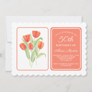 50. Geburtstag Elegant Red Tulip Flora Einladung