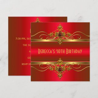 50. Geburtstag Elegant Reich Roter Samt Gold Juwel Einladung
