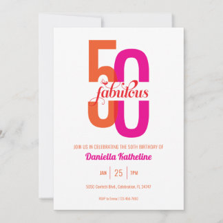 50. Geburtstag: Elegant Rosa Orange 50. Einladung