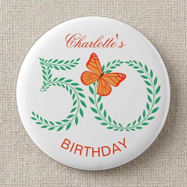 50. Geburtstag Elegante Grünpflanzen Botanischer S Button (Von Creator hochgeladen)