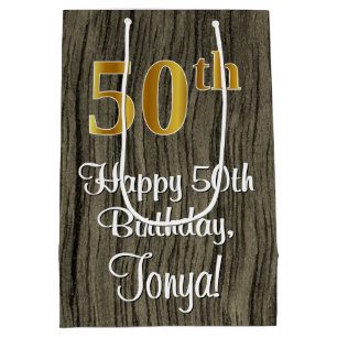 50. Geburtstag: Elegante Imitate Gold Look #, Imit Mittlere Geschenktüte